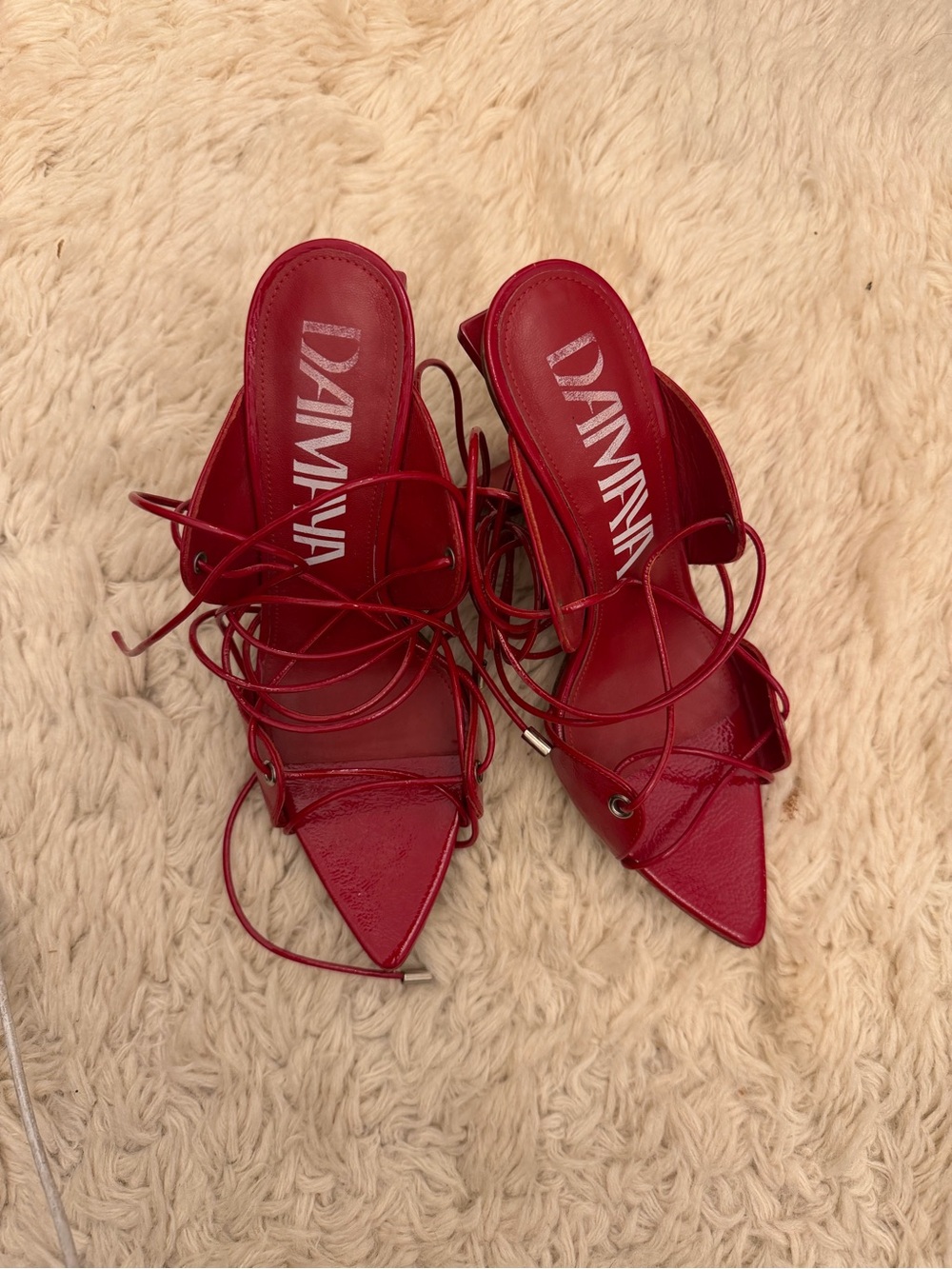 DAMAYA Red Lace-Up Pointed Toe Heels